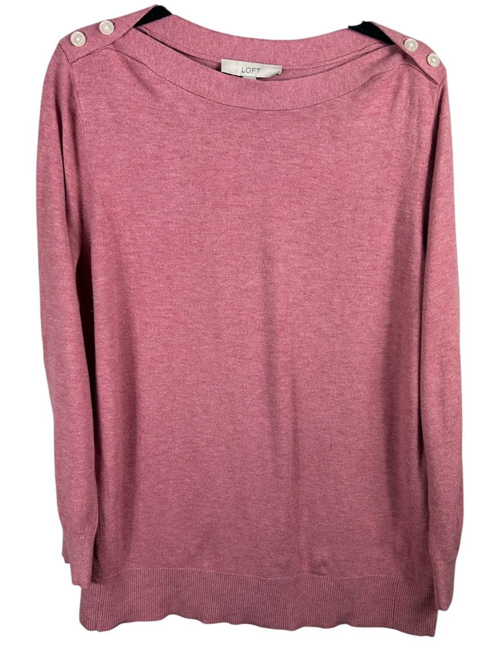 LOFT Pink Button-Shoulder Crewneck Sweater Size XL
